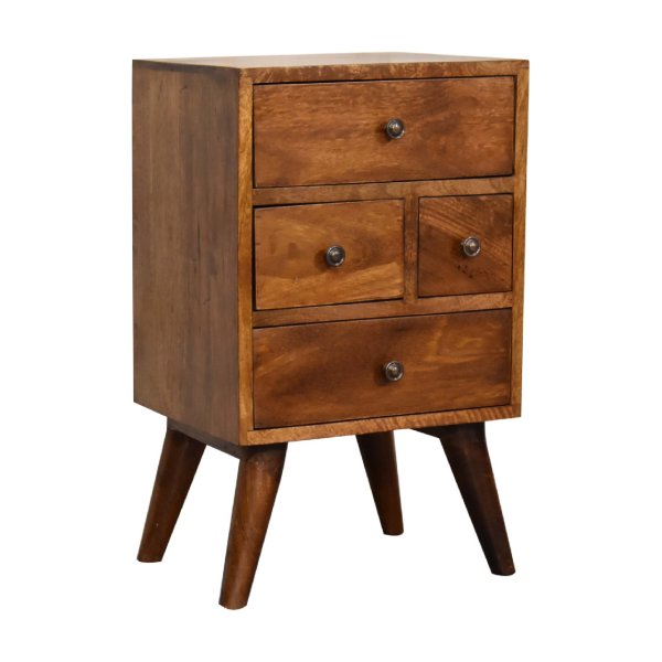 Mango Wood 4 Drawer Multi Chestnut Bedside - Image 3
