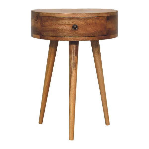 Solid Mango Wood Mini Oak-ish Circular Shape Bedside