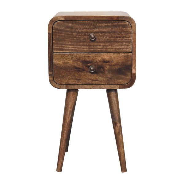 Solid Mango Wood Mini Curved Grey Washed Bedside