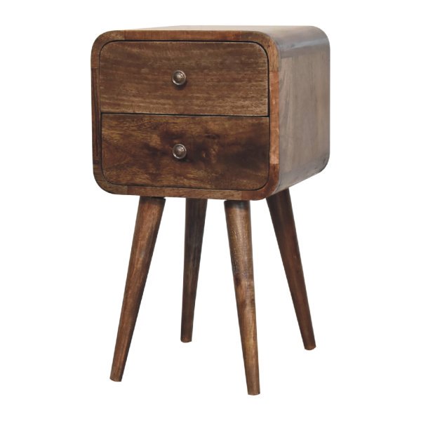 Solid Mango Wood Mini Curved Grey Washed Bedside - Image 2