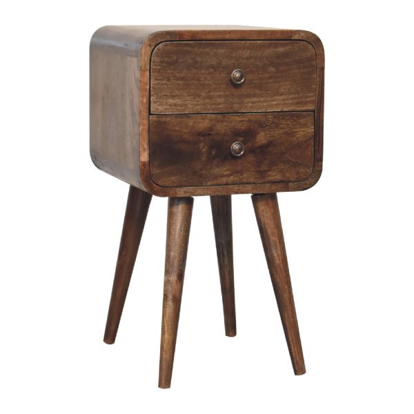 Solid Mango Wood Mini Curved Grey Washed Bedside - Image 3