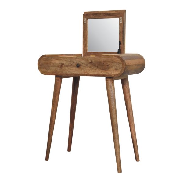 Mango Wood Mini Oak-ish Round Dressing Table - Image 4