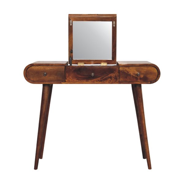 Solid Mango Wood Chestnut Mirror Dressing Table - Image 4