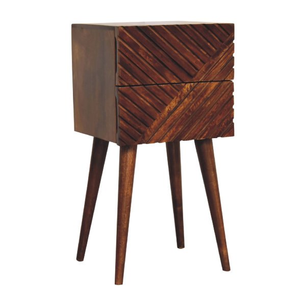 Solid Mango Wood Chestnut Finished Lille 2 Drawer Mini Bedside - Image 2