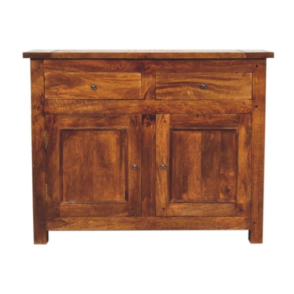 Solid Mango Wood Chestnut Finished 2 Drawer 2 Door Sideboard