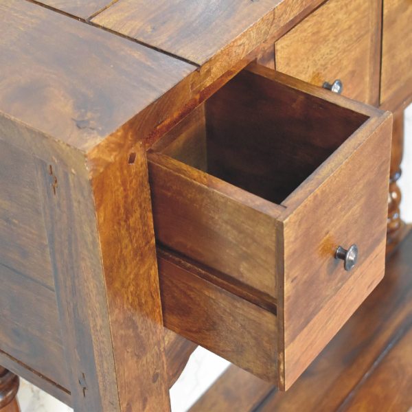 Solid Mango Wood Classic Chestnut Finished 4 Drawer Console Table - Image 5
