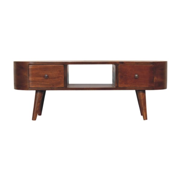 Mango Wood Chestnut Round Open Media Unit