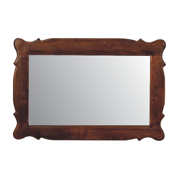 Solid Mango Wood Chestnut Wooden Hand Carved Oblong Frame with Mirror