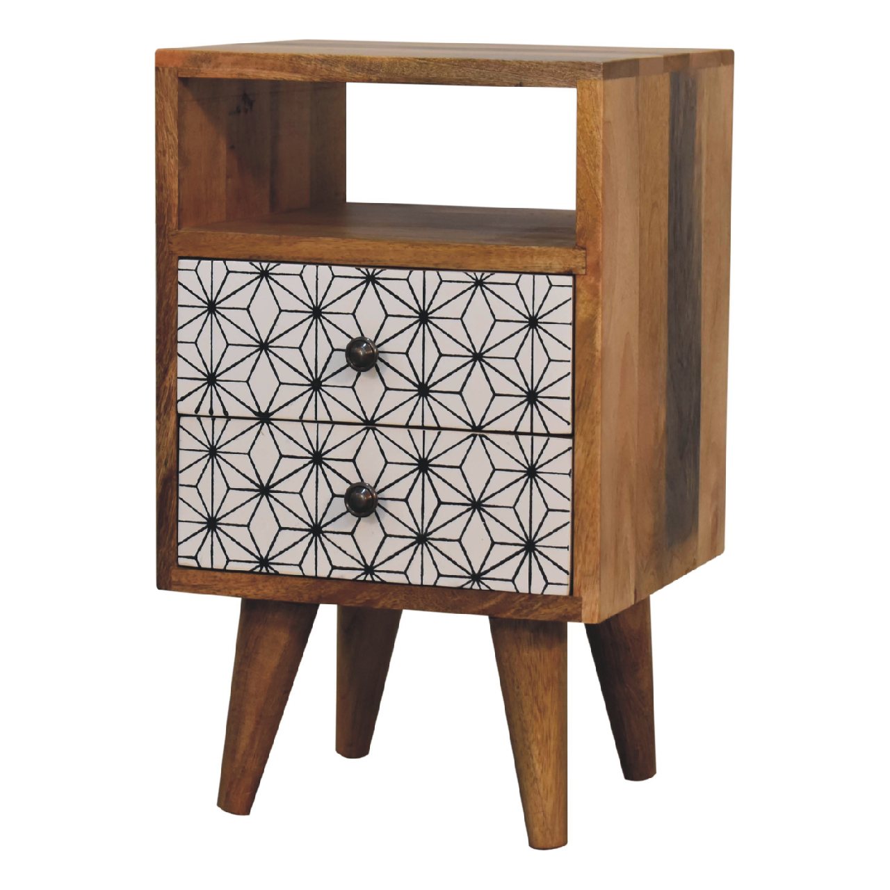 Solid Mango Oak Finished Prima Bedside with Screen Print - Image 2