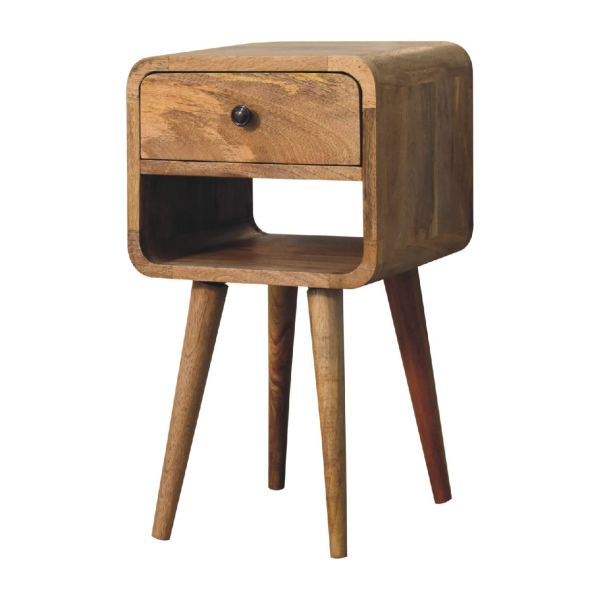 Solid Mango Wood Mini Oak-ish Curve Lower Bedside - Image 2