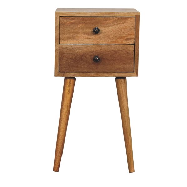 Solid Mango Wood Mini 2 Drawer Oak-ish Bedside