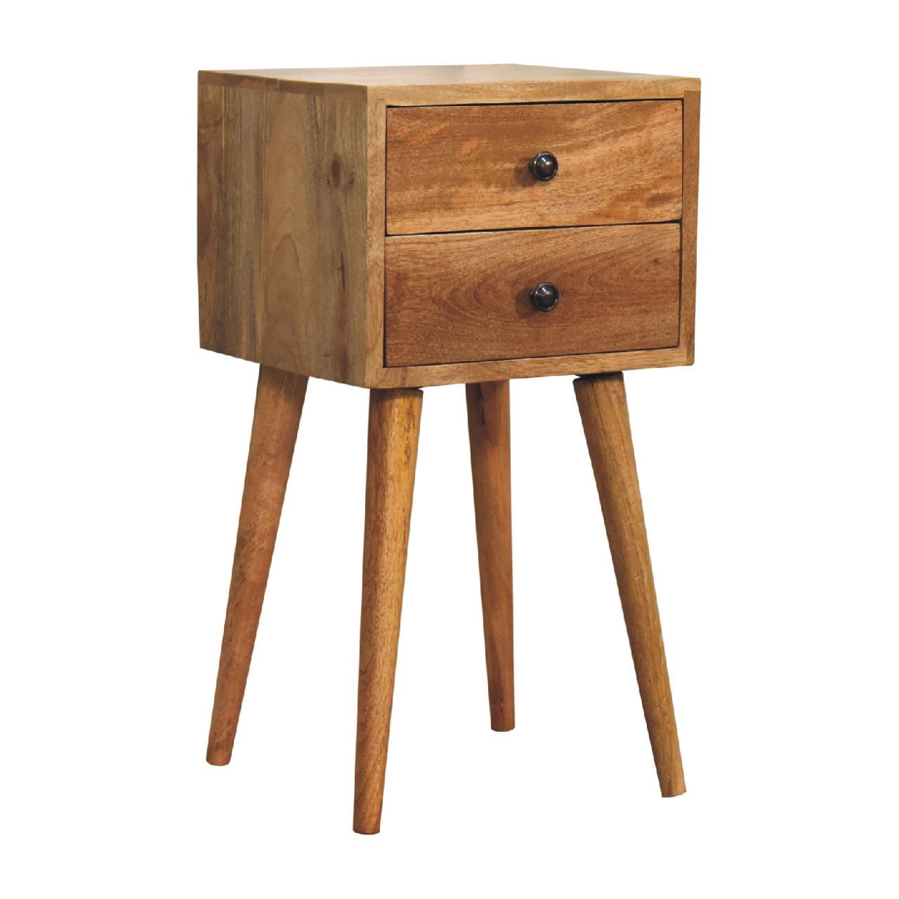 Solid Mango Wood Mini 2 Drawer Oak-ish Bedside - Image 3