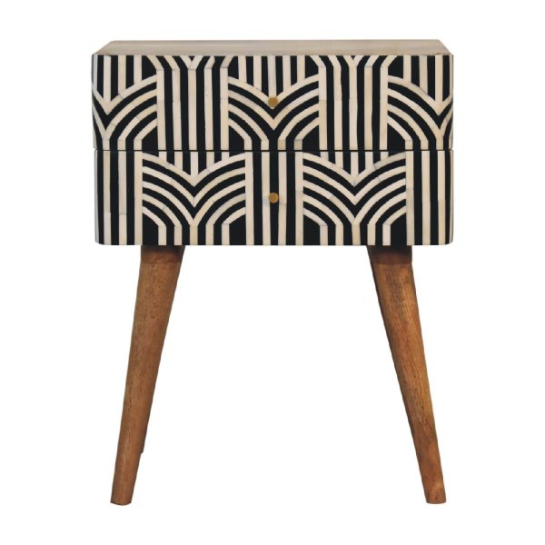 Solid Mango Wood Oak Finished and Bone Inlay Edessa Bedside