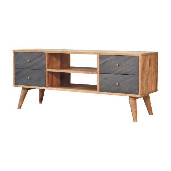 Solid Mango Wood Oak Finished 2 Stone Veneer Door Slade Media Unit - Image 2