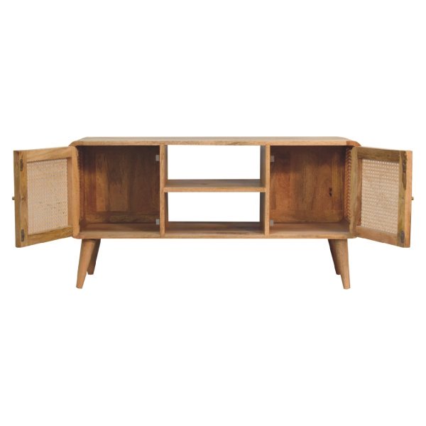Solid Mango Wood Oak Finished 2 Woven Door Larissa Media Unit - Image 6