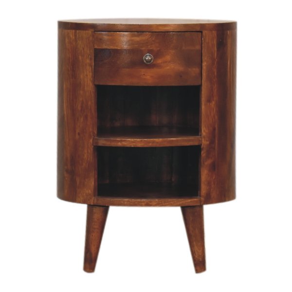 Solid Mango Wood Chestnut Finished Two Shelf One Drawer Cortez Bedside