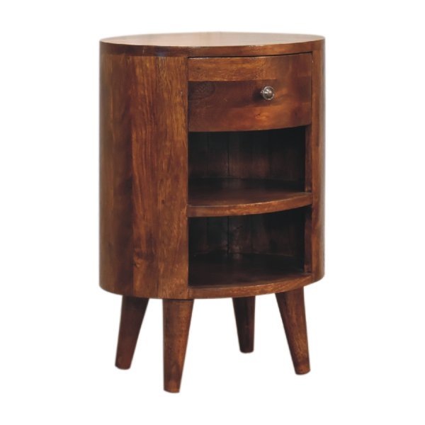 Solid Mango Wood Chestnut Finished Two Shelf One Drawer Cortez Bedside - Image 2