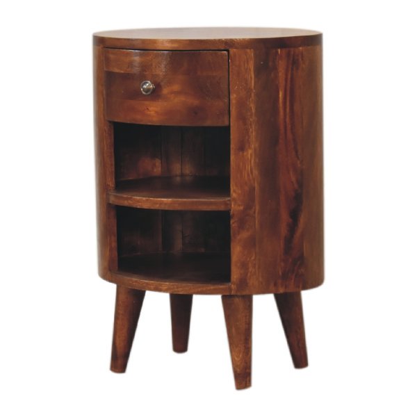 Solid Mango Wood Chestnut Finished Two Shelf One Drawer Cortez Bedside - Image 3
