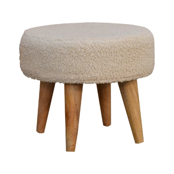 Solid Oak Finished Mango Wood Scandinavian Style Petite Cream Boucle Stool - Image 2