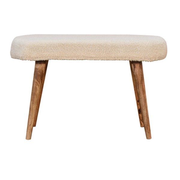 Solid Mango Wood Oak Finished Cream Boucle Bench
