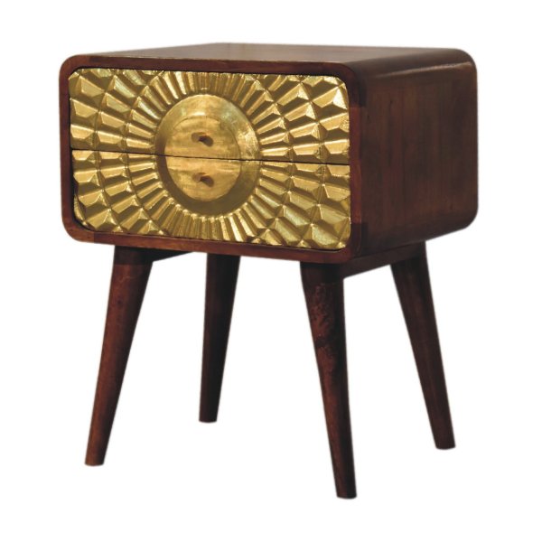 Solid Mango Wood Chestnut Finished with Gold Coloured Brass Inlay Eden Bedside - Image 3
