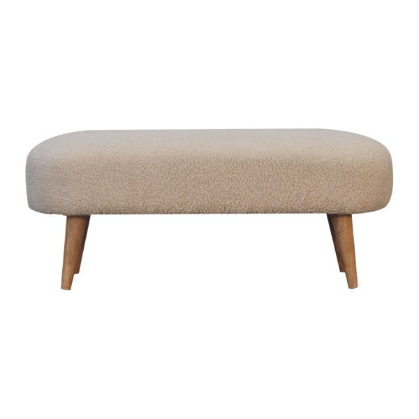 Solid Mango Wood Boucle Hallway Bench