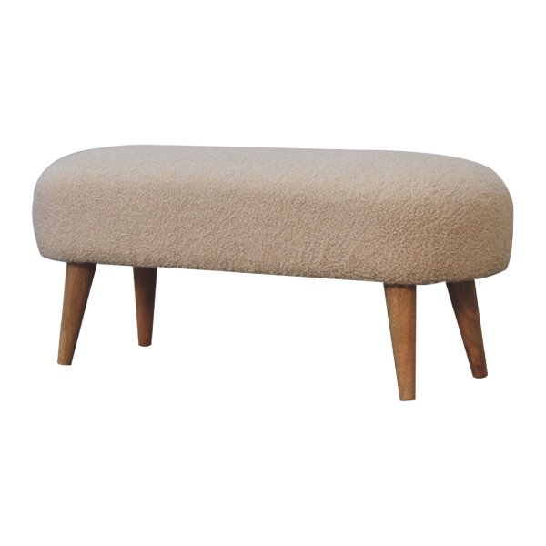 Solid Mango Wood Boucle Hallway Bench - Image 2