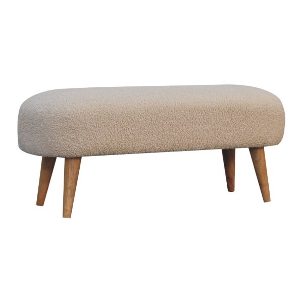 Solid Mango Wood Boucle Hallway Bench - Image 3