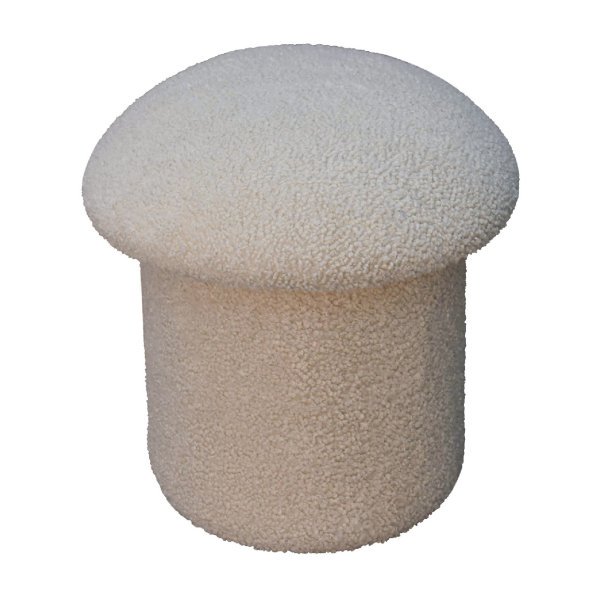 Solid Mango Wood Cream Boucle Mushroom Footstool - Image 2