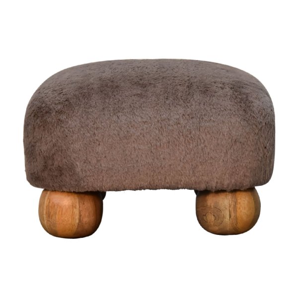 Mango Wood Mocha Faux Fur Nordic Footstool