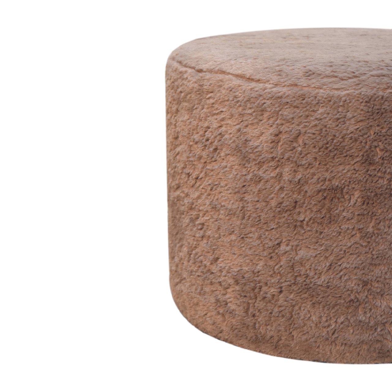 Solid Mango Wood Mocha Faux Fur Round Footstool - Image 2