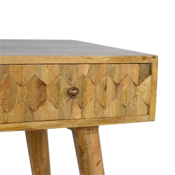 Solid Oak Finished Mango Wood Pineapple Carved Front Scandinavian Console Table - Image 3