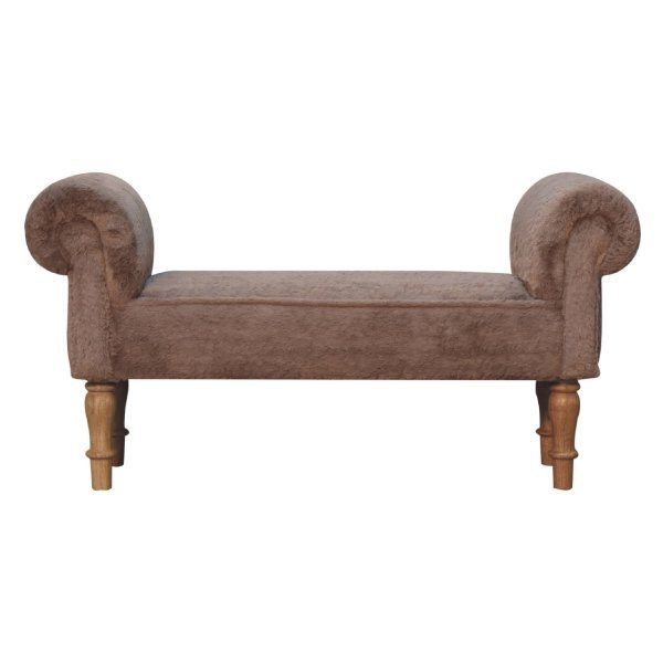 Solid Oak Finished Mango Wood Mocha Faux Fur Bench