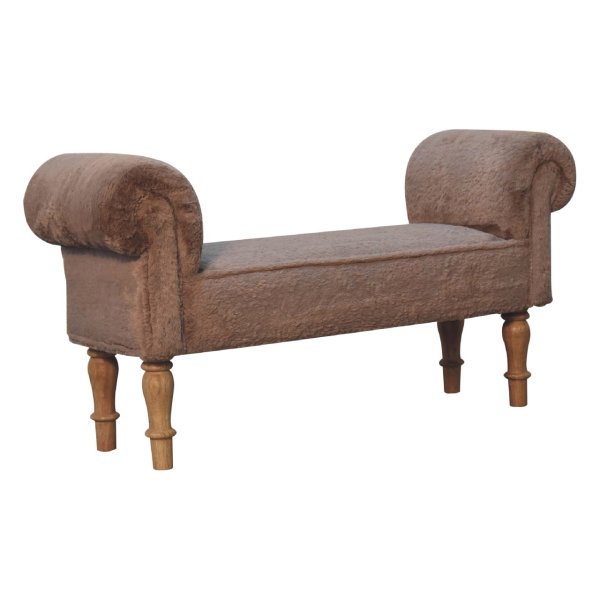 Solid Oak Finished Mango Wood Mocha Faux Fur Bench - Image 2