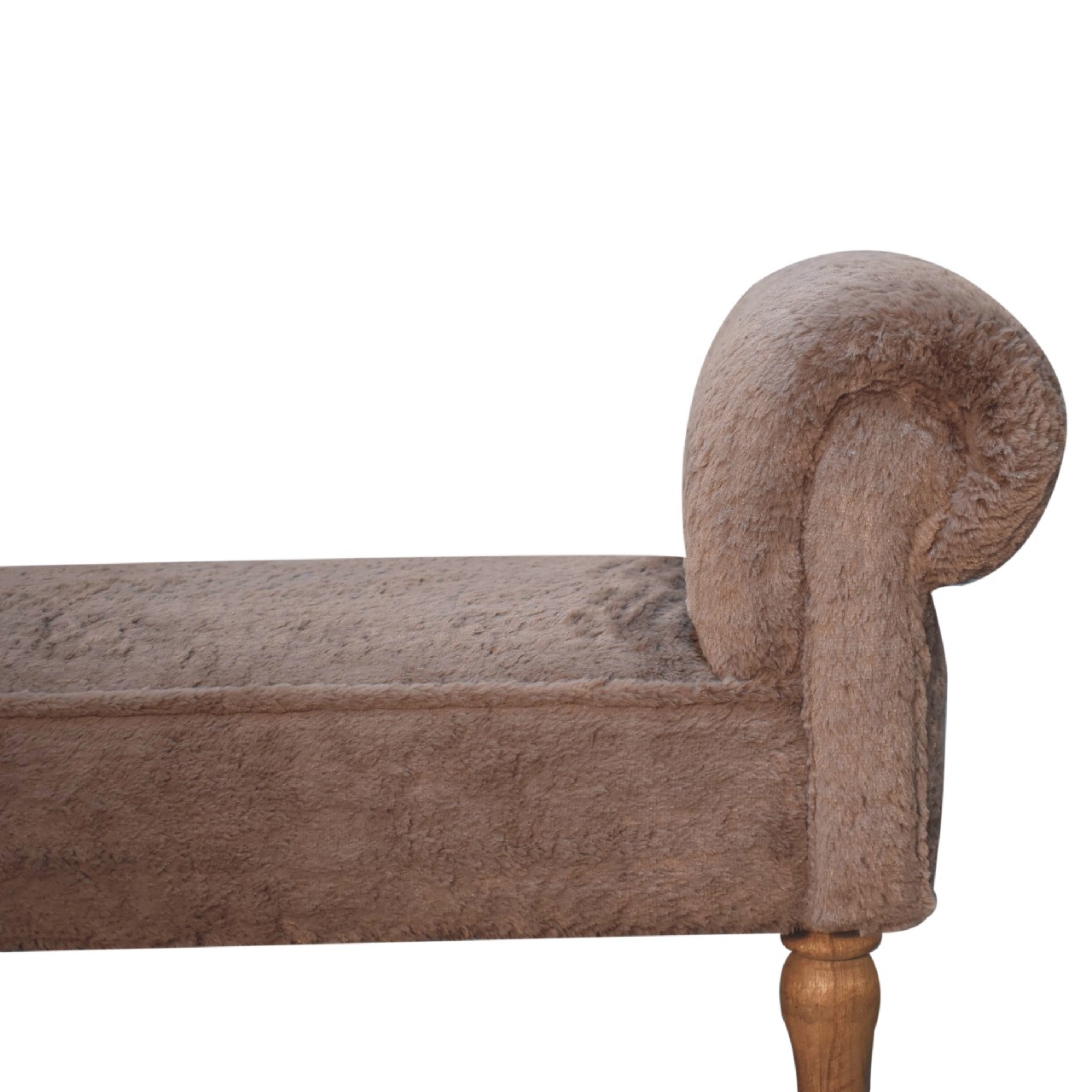 Solid Oak Finished Mango Wood Mocha Faux Fur Bench - Image 4