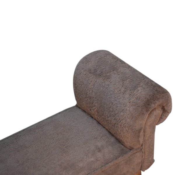 Solid Oak Finished Mango Wood Mocha Faux Fur Bench - Image 6