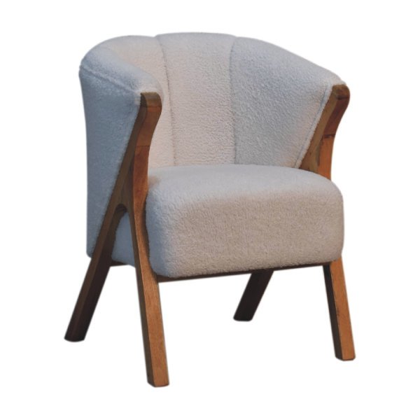 Mango Wood White Boucle Minimalistic Chair - Image 2