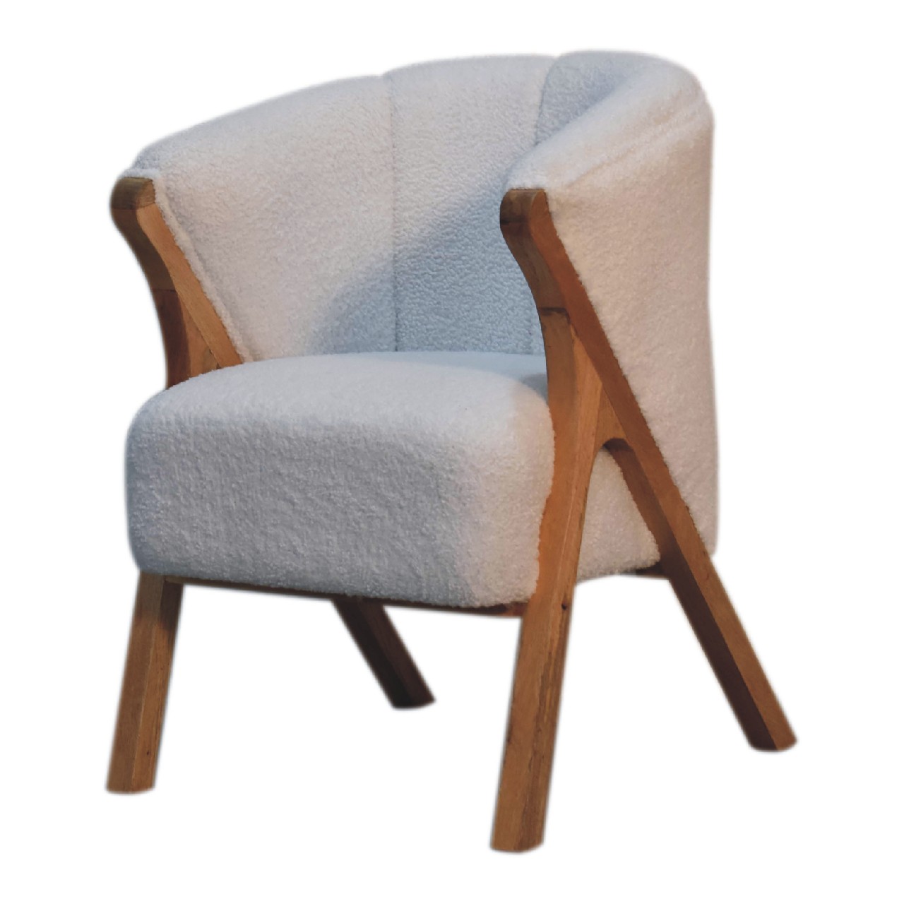 Solid Mango Wood White Boucle Minimalistic Chair - Image 3