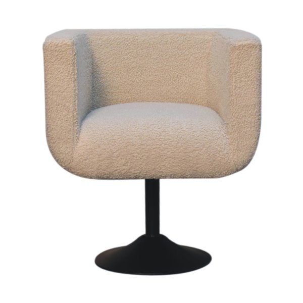 Mango Wood Cream Boucle Swivel Chair