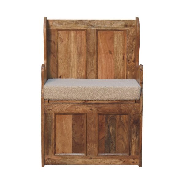 Solid Mango Wood Solid Oak Finished Mango Wood Cream Boucle Small Monks Bench