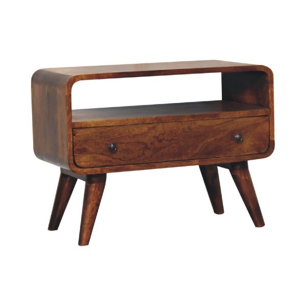 Solid Mango Wood Mini Chestnut Curved Media Unit - Image 2