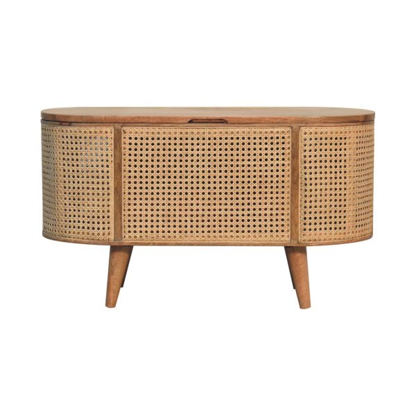 Solid Mango Wood Solid Oak Finished Mango Wood Round Lid Up Larissa Ottoman/Blanket Box