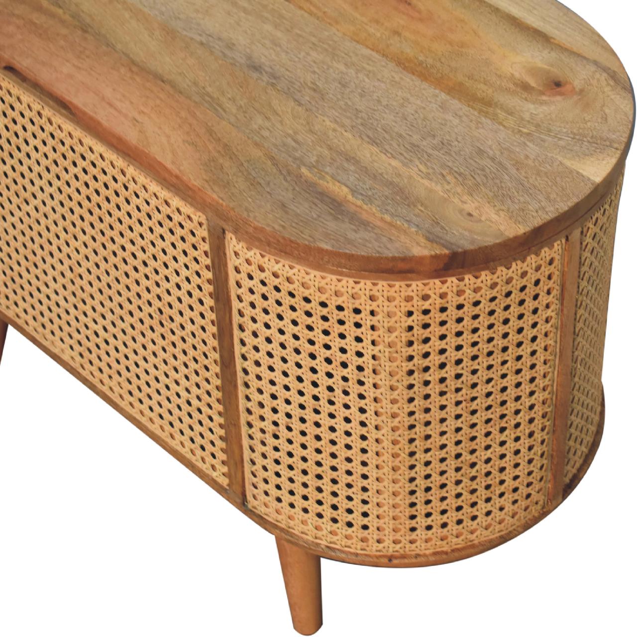 Solid Mango Wood Solid Oak Finished Mango Wood Round Lid Up Larissa Ottoman/Blanket Box - Image 5