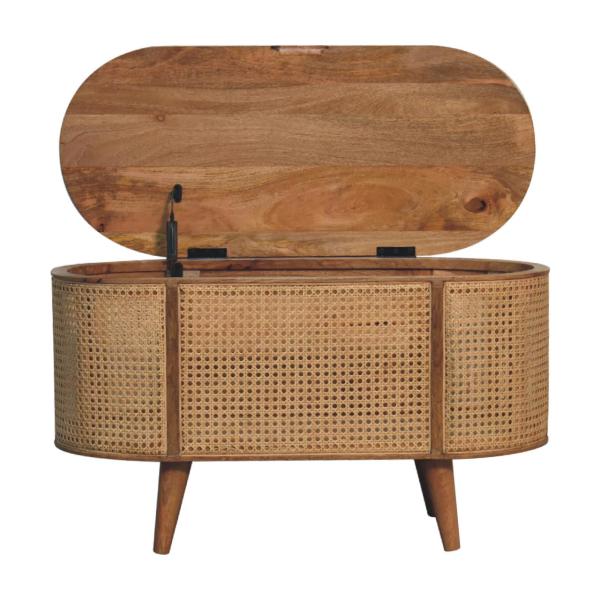 Solid Mango Wood Solid Oak Finished Mango Wood Round Lid Up Larissa Ottoman/Blanket Box - Image 6