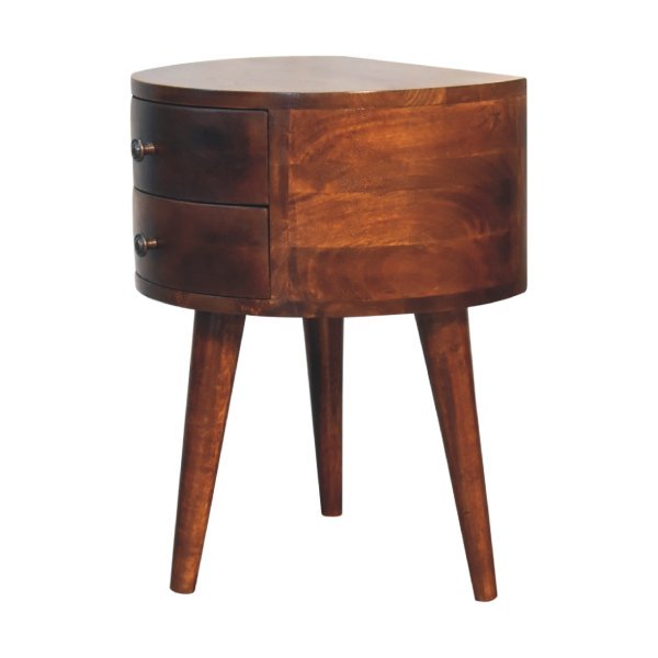 Solid Mango Wood Chestnut Finished 2 Drawer Half Moon Tripod Odyssey Bedside - Image 2