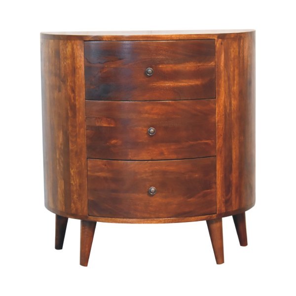 Solid Mango Wood Chestnut Finished 3 Drawer Odyssey Chest of Drawers