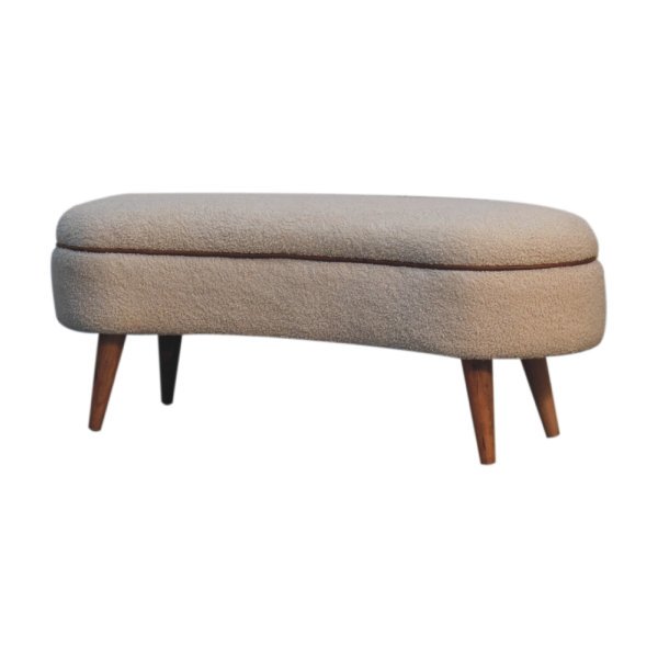 Solid Oak Finished Mango Wood Cream Boucle Bench with Leather Piping - Image 2