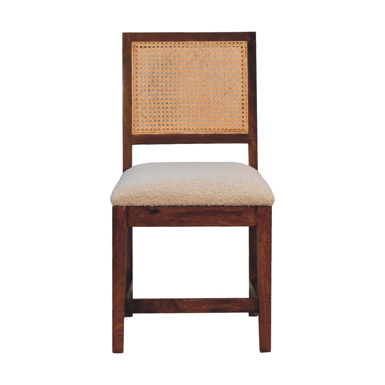 Solid  Mango Wood Cream Boucle Rattan Chair