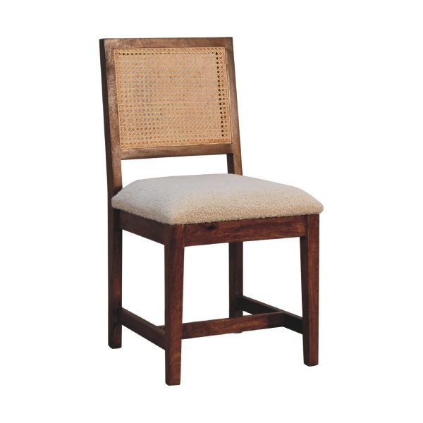 Mango Wood Cream Boucle Rattan Chair - Image 3