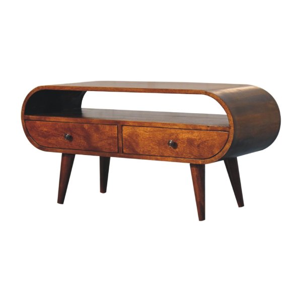 Solid Mango Wood Chestnut Finished Circular TV Stand - Image 2